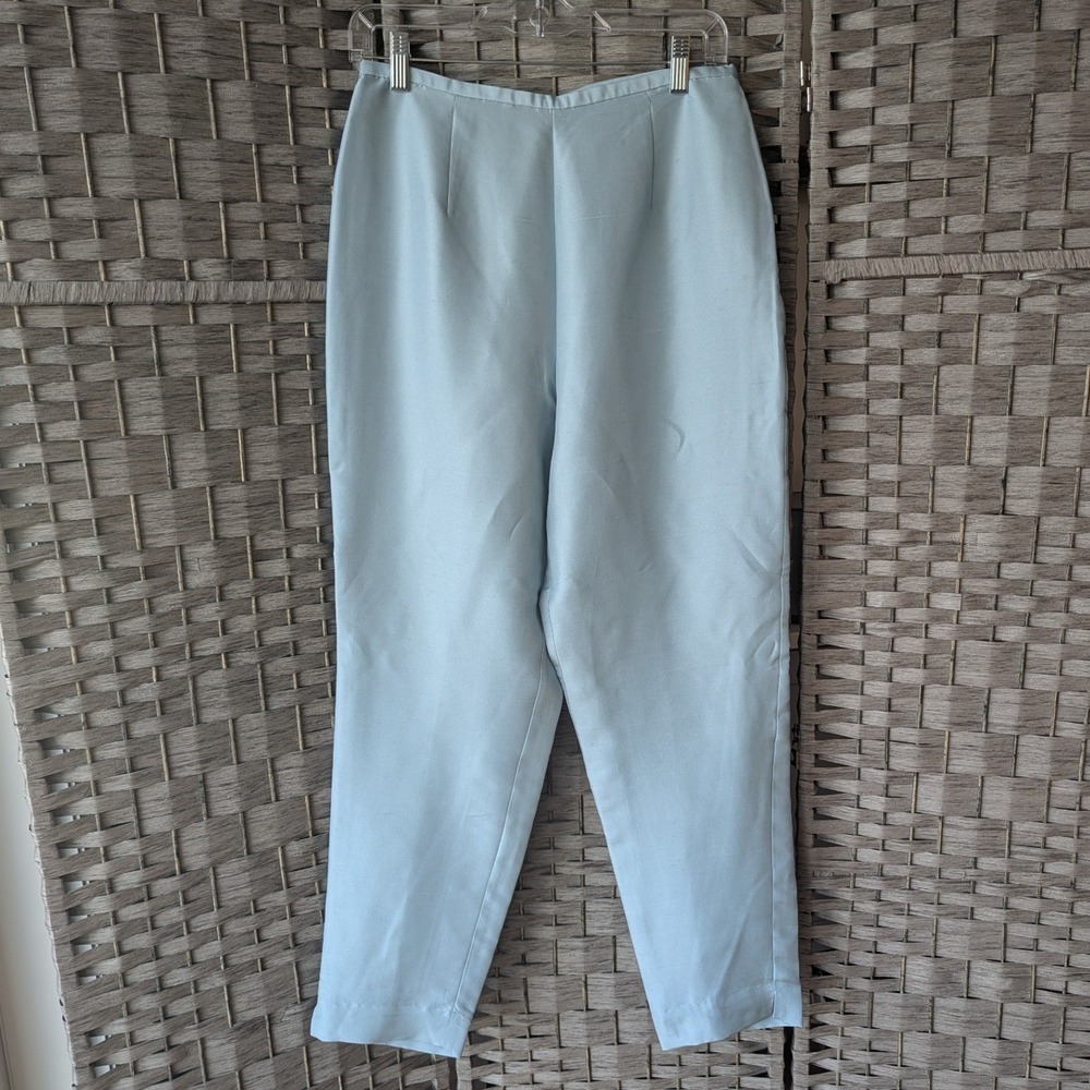 Vtg Sunny Leigh Trousers Ice Blue Silk‎ Shantung Straight Leg Sz 10 Quiet Luxury